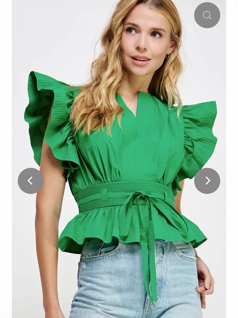 Green Ruffled Tie-Waist Blouse - Women